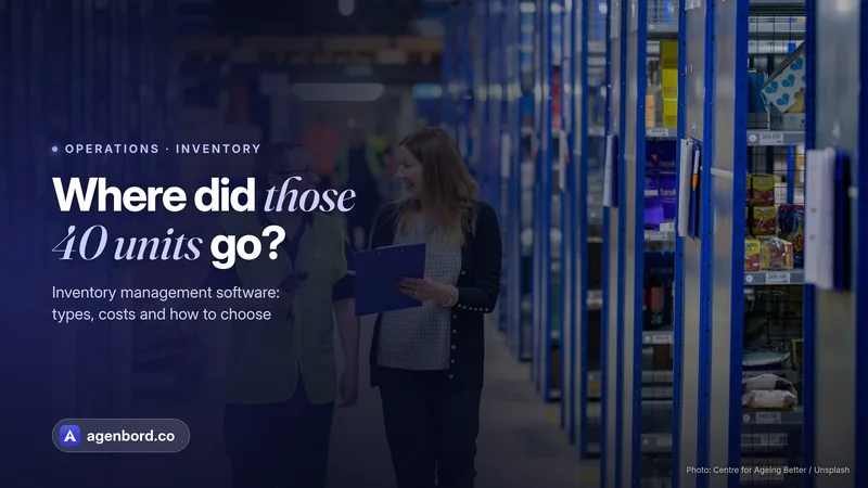 Two women walking down a warehouse aisle with a clipboard. Headline: Where did those 40 units go?